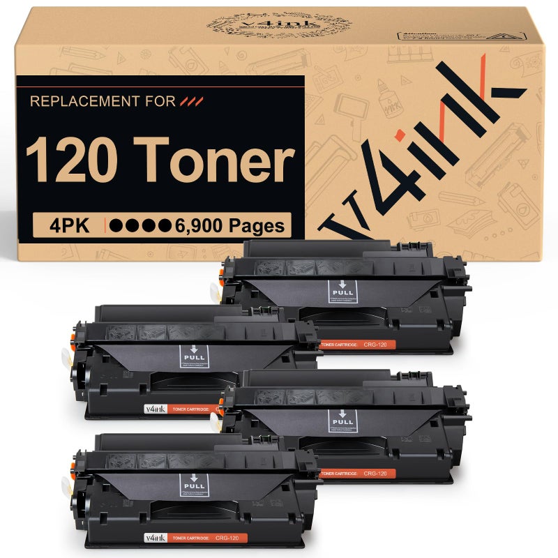 V4INK 4PK Compatible 120 Toner Cartridge Replacement for Canon 120 2617B001AA High Yield Toner for Canon imageCLASS D1100 D1120 D1150 D1170 D1180 D1320 D1350 D1370 D1520 D1550 MF6680DN Printer - Image 1